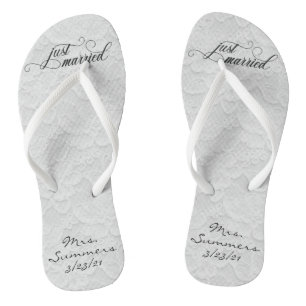 Wedding Just Married White Lace Personalised Bride Jandals