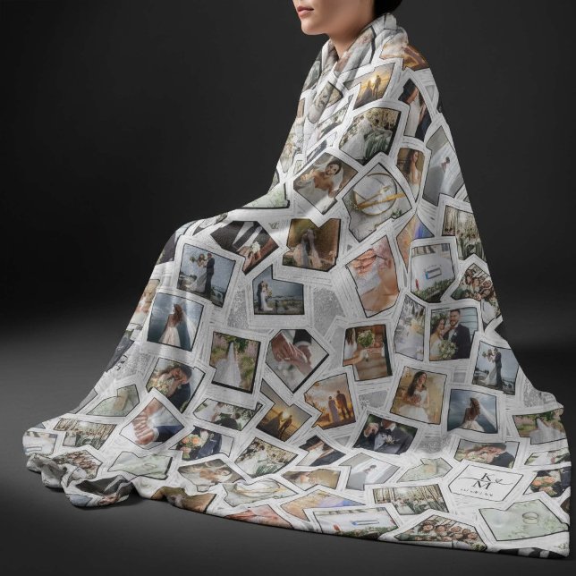 Wedding Keepsake 31 Photo Collage White ID1065 Fleece Blanket (Creator Uploaded)