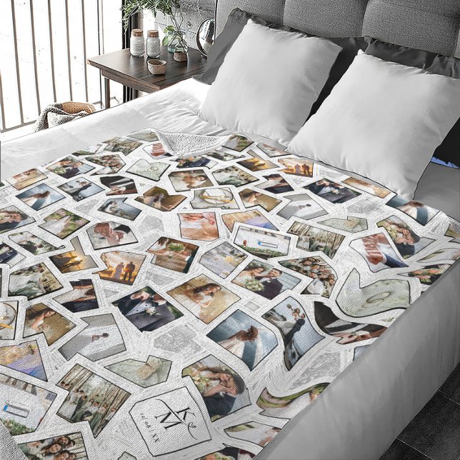 Wedding Keepsake 31 Photo Collage White ID1065 Fleece Blanket (Creator Uploaded)