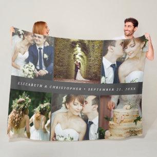 Wedding Keepsake 6 Square Photo Collage Fleece Blanket