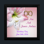 Wedding keepsake box<br><div class="desc">Wedding keepsake box with watercolor amaryllis flowers on canvas look background with names and date of the wedding couple. Perfect gift for bride and groom to save mementos from their special day. Customise with names and date. You can also change the font and the font colour. This beautiful box can...</div>