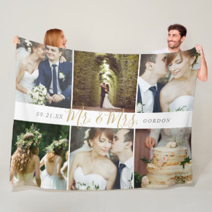 Wedding Keepsake Mr. and Mrs. 6 Photo Collage Fleece Blanket