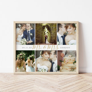 Wedding Keepsake Mr. and Mrs. 6 Photo Collage Poster