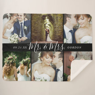 Wedding Keepsake Mr. and Mrs. 6 Photo Collage Sherpa Blanket