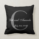 Wedding Keepsake Personalised Monogram Cushion<br><div class="desc">This pillow makes a lovely wedding gift for the bride and groom. Fully customisable,  edit the initial,  names and wedding date. The background colour and font colours may be changed to your liking. Notice the reverse side of the pillow is left plain for a versatile appeal.</div>