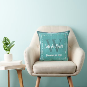 Wedding Keepsake Teal and White Cushion