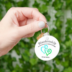 Wedding Keepsake Teal & Green Linked Hearts Key Ring