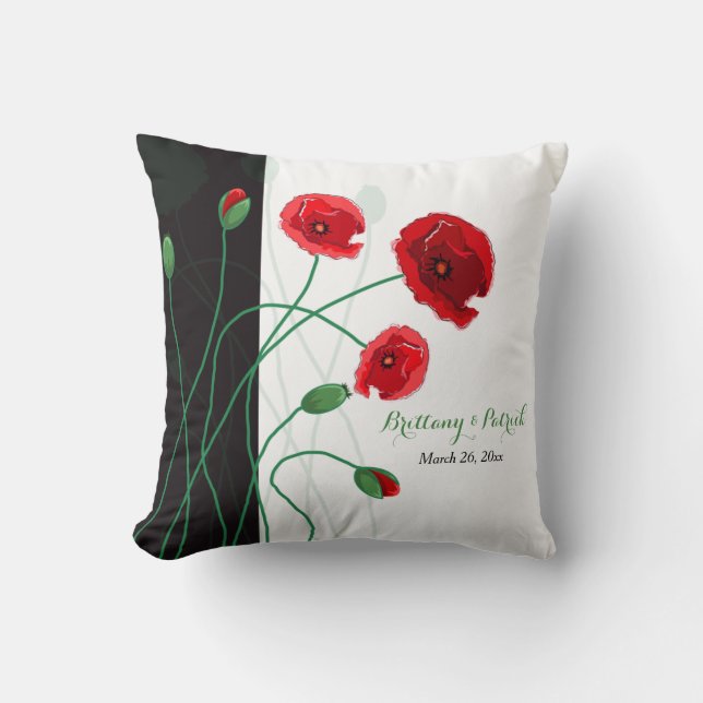 Wedding Keepsake Throw Pillow | Red Poppies (Front)