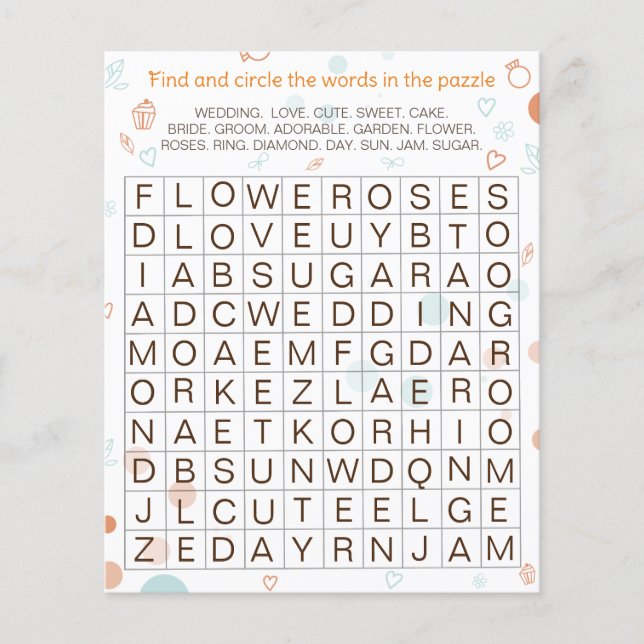 Wedding Kids Activity Find & Circle The Word (Front)