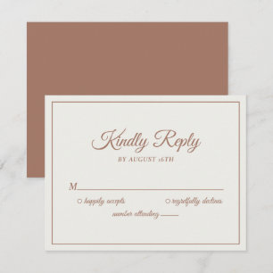 Wedding Kindly Reply Modern Cream & Mocha Brown RSVP Card