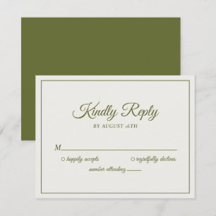 Wedding Kindly Reply Modern Cream & Olive Green RSVP Card