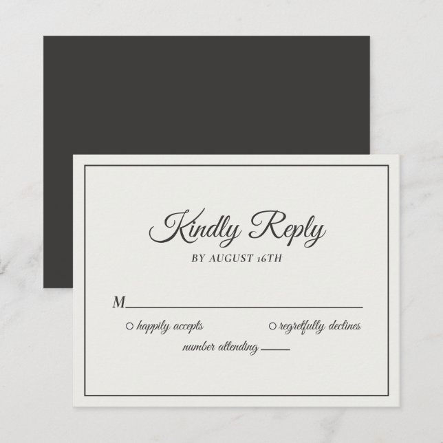 Wedding Kindly Reply Modern Cream & Soft Black RSVP Card (Front/Back)