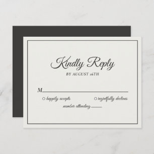 Wedding Kindly Reply Modern Cream & Soft Black RSVP Card