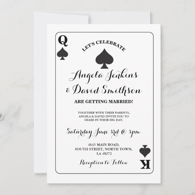 Wedding King Queen Spade Playing Card Ace Invite (Front)
