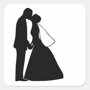 Wedding kiss bride and groom silhouette square sticker