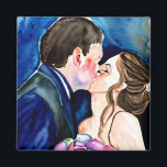 Wedding Kiss Watercolor Art Magnet<br><div class="desc">Cute couple kissing with a watercolor style art.</div>