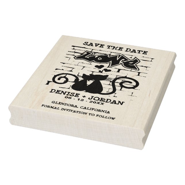 Wedding Kittens in love on Graffiti Wall Design Rubber Stamp (Stamp)