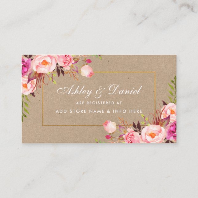 Wedding Kraft Pink Blush Gold Registry Insert Card (Front)