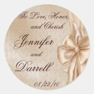 Wedding Lace and Bow Classic Round Sticker