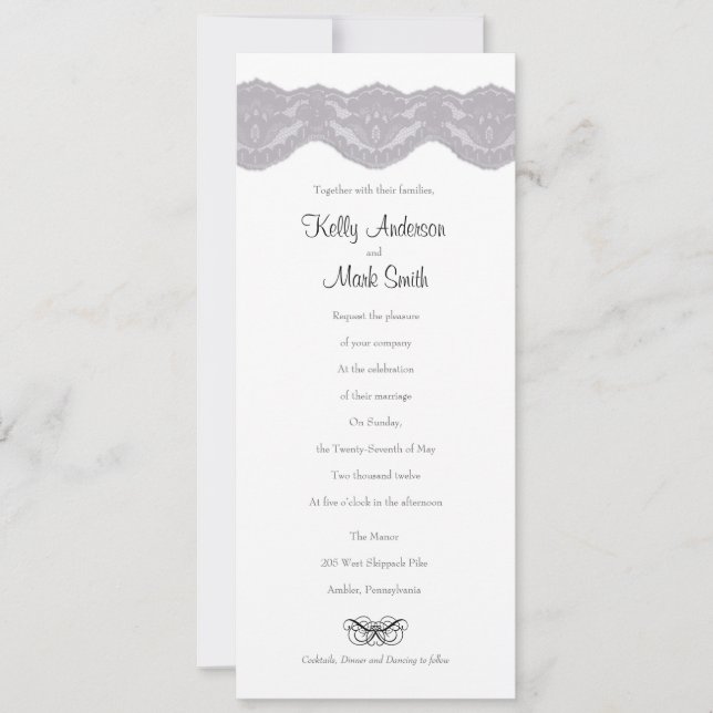 Wedding Lace grey & black invite (Front)