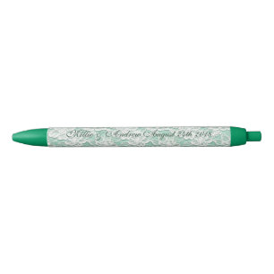 wedding lace ink pen memento gift aqua mint green