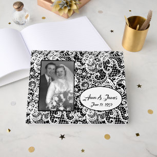 Wedding Lace On Black with Photo Guest Book