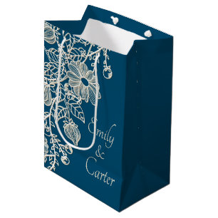 Wedding Lace On Blue Medium Gift Bag