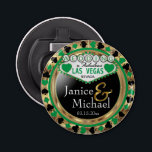 Wedding Las Vegas Style - Green   Bottle Opener<br><div class="desc">Wedding a Bottle Opener ready for you to personalise. Featuring the words "Wedding" in a Las Vegas Style in faux metallic gold, green and black design. ✔NOTE: ONLY CHANGE THE TEMPLATE AREAS NEEDED! 😀 If needed, you can remove the text and start fresh adding whatever text and font you like....</div>