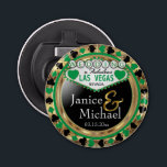 Wedding Las Vegas Style - Green   Bottle Opener<br><div class="desc">Wedding a Bottle Opener ready for you to personalise. Featuring the words "Wedding" in a Las Vegas Style in faux metallic gold, green and black design. ✔NOTE: ONLY CHANGE THE TEMPLATE AREAS NEEDED! 😀 If needed, you can remove the text and start fresh adding whatever text and font you like....</div>