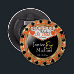 Wedding Las Vegas Style - Orange   Bottle Opener<br><div class="desc">Wedding a Bottle Opener ready for you to personalise. Featuring the words Wedding in a Las Vegas Style in faux metallic gold, orange and black design. ✔NOTE: ONLY CHANGE THE TEMPLATE AREAS NEEDED! 😀 If needed, you can remove the text and start fresh adding whatever text and font you like....</div>