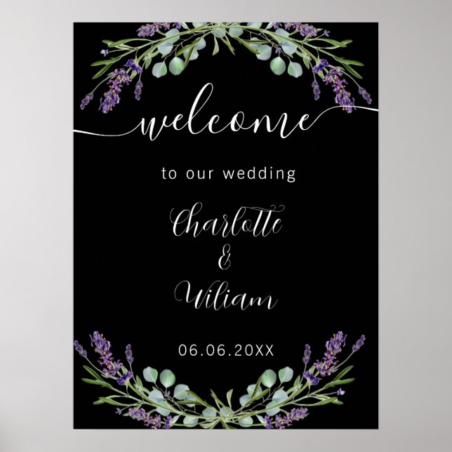 Wedding lavender black eucalyptus welcome poster (Front)