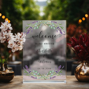 Wedding lavender eucalyptus greenery welcome acrylic sign