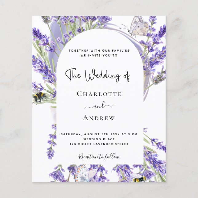 Wedding lavender floral arch budget invitation flyer (Front)