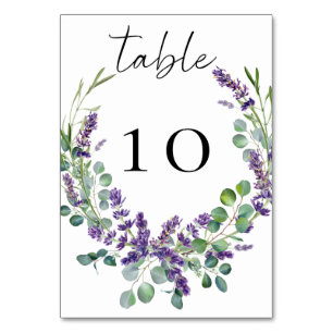 Wedding lavender florals eucalyptus greenery table number