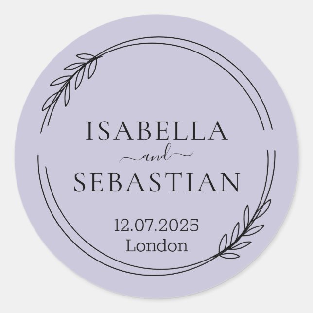 Wedding Lavender Lilac Color Classic Round Sticker (Front)