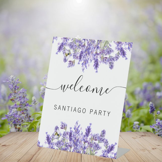 Wedding lavender name script welcome pedestal sign (Creator Uploaded)