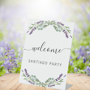 Wedding lavender name script welcome pedestal sign