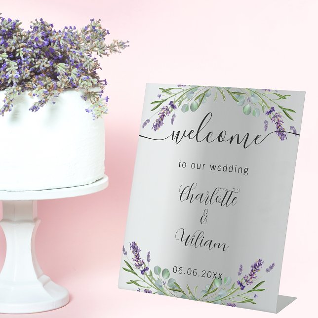 Wedding lavender silver eucalyptus welcome pedestal sign (Creator Uploaded)