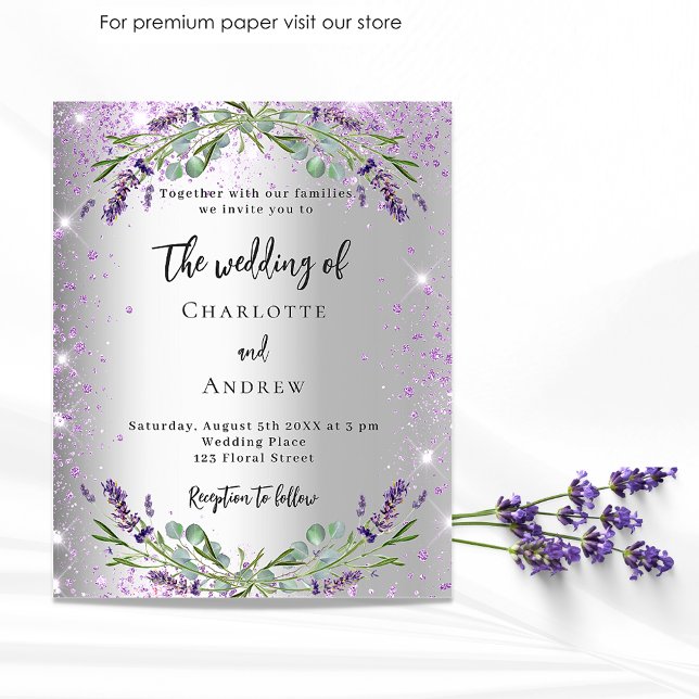 Wedding lavender silver floral budget invitation flyer (Creator Uploaded)