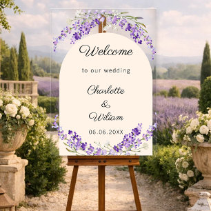 Wedding lavender watercolored cream arch welcome acrylic sign