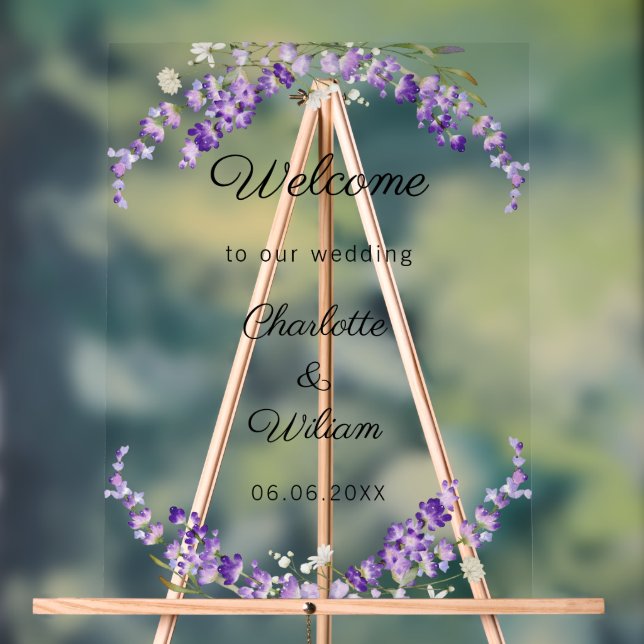 Wedding lavender watercolored welcome acrylic sign (Neutral)