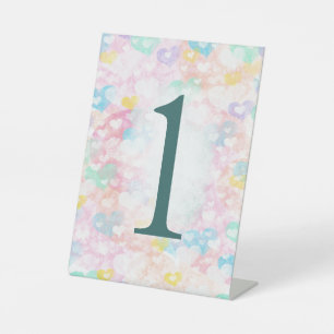Wedding Layered Hearts Table Number Pedestal Sign