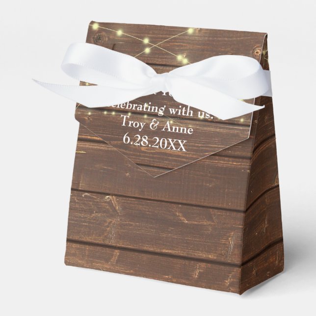 Wedding Light String On Barn Wood Favour Box (Front Side)