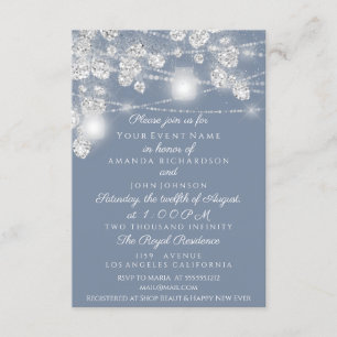 Wedding Lights Jars Glitter Grey Smoky Blue Invitation