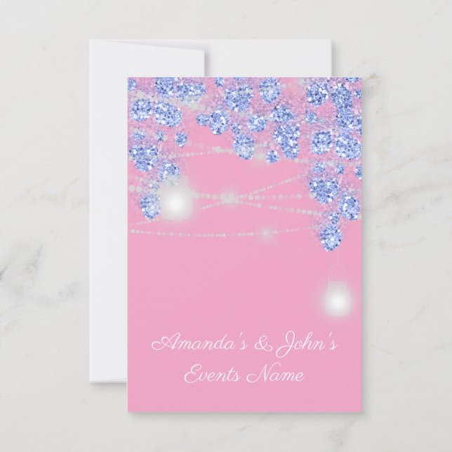 Wedding Lights Jars Rustic Glitter Blue Spark Pink Invitation (Back)