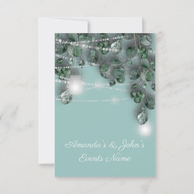 Wedding Lights Jars Rustic Green Blue  Invitation (Back)