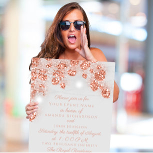 Wedding Lights Jars Rustic Rose Gold Blush Grey Invitation