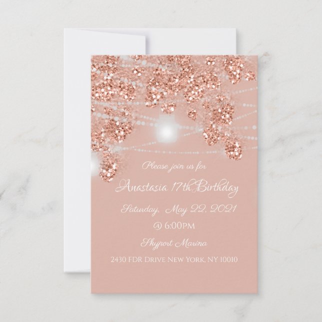 Wedding Lights Jars Rustic Rose Gold Blush Invitat Invitation (Front)