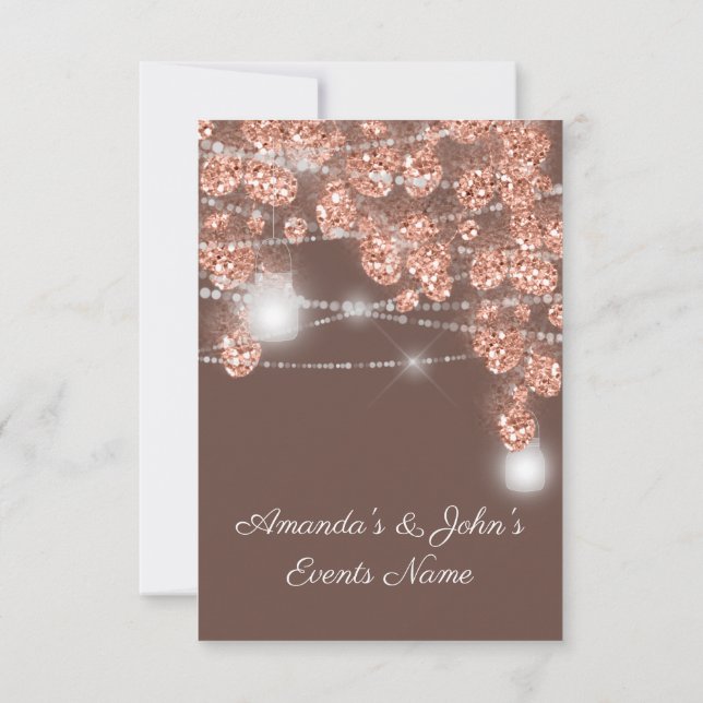 Wedding Lights Jars Rustic Rose Gold Brown Invitation (Back)
