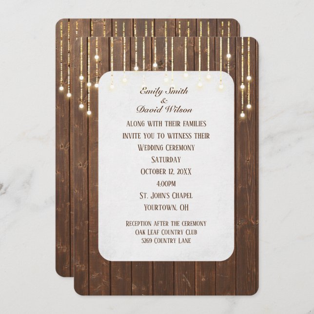 Wedding Lights On Barn Wood Invitation (Front/Back)